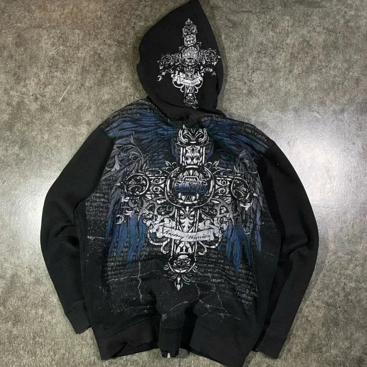 Skull Patchwork Zipper Hoodie black 9 / S