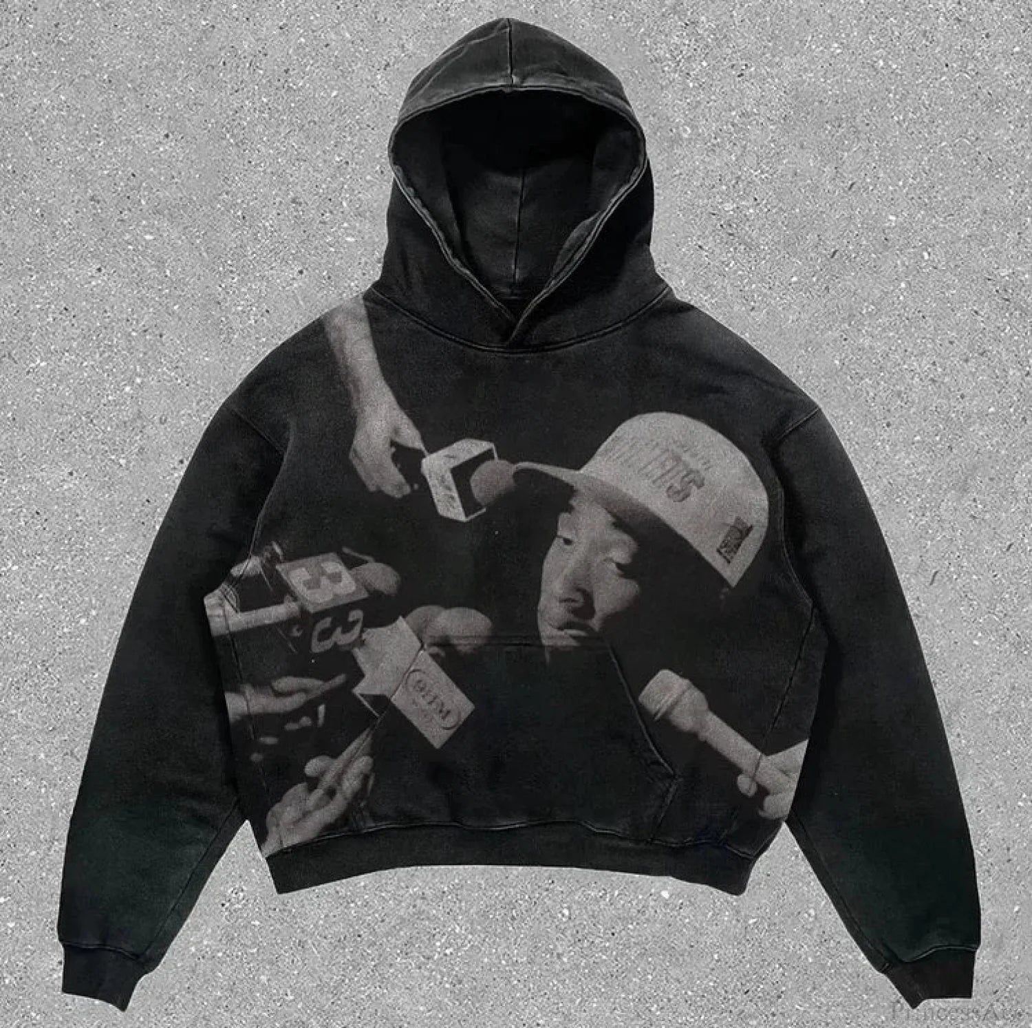 Skull Rap Graphic Cotton Hoodie Black1 / S