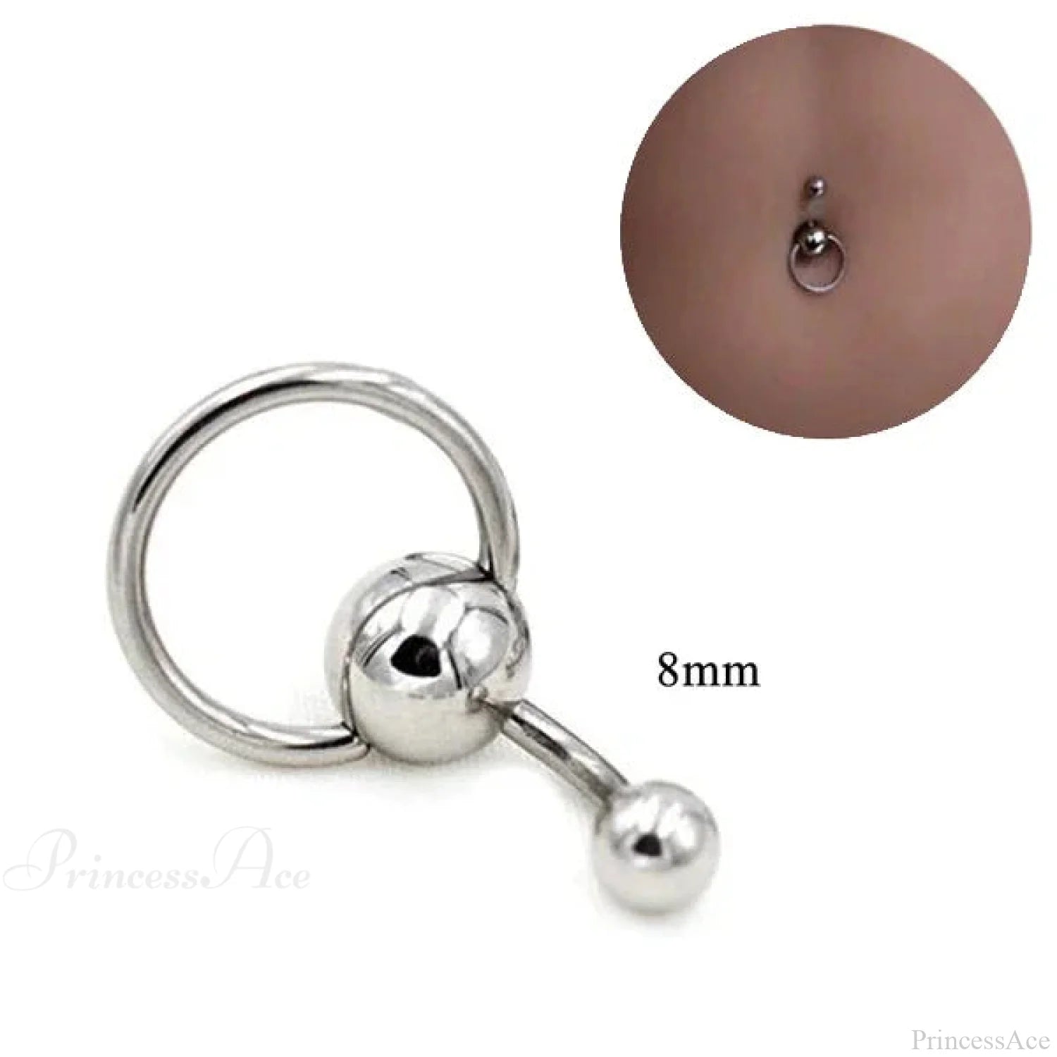 Skull Serpent Dangle Dark Belly Ring Round Ring 8mm