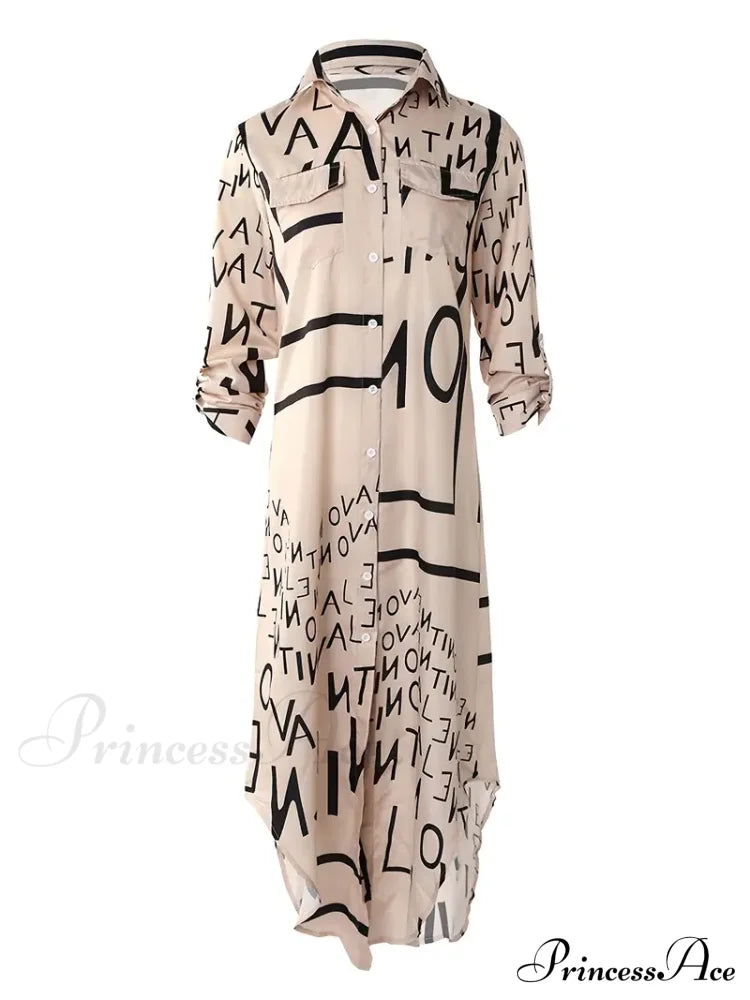 Sleeve Gown Blouse Loose Letter - Design Long Fit M / Yellow Champagne Shirt Dress