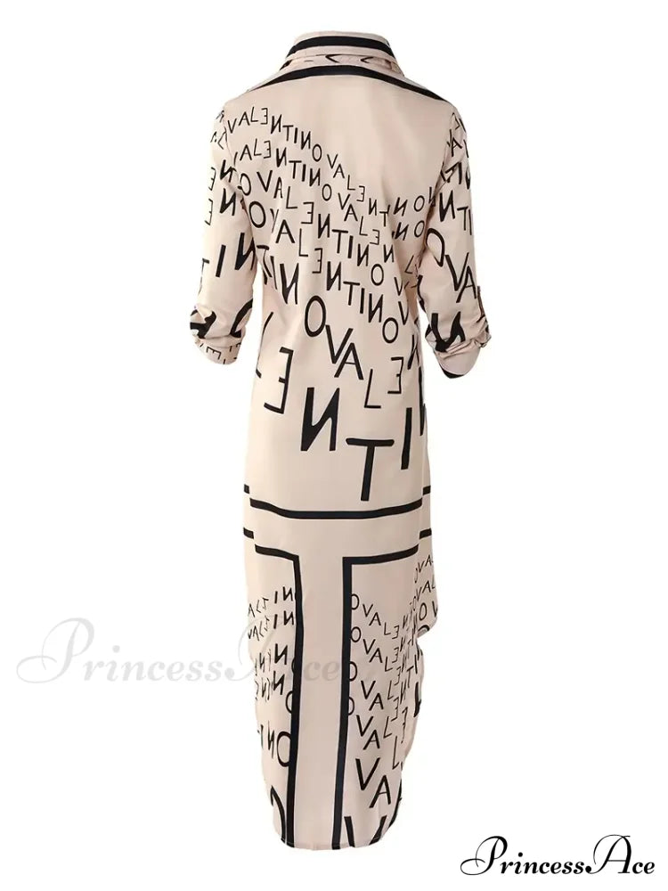 Sleeve Gown Blouse Loose Letter - Design Long Fit S / Blue Champagne Shirt Dress