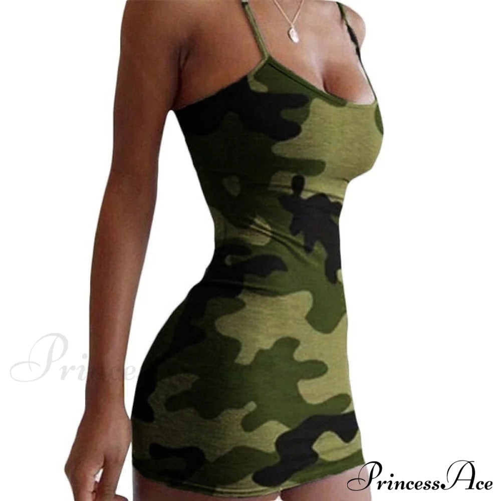 Women's Sexy Sleeveless Camouflage Mini Dress Army Green __stock:200 casual dresses clothes dresses refund_fee:800