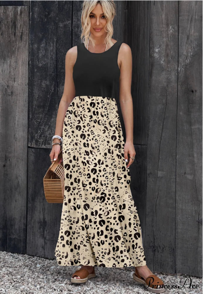 Sleeveless Contrast Striped Dress With Plant Flower Vest M / White