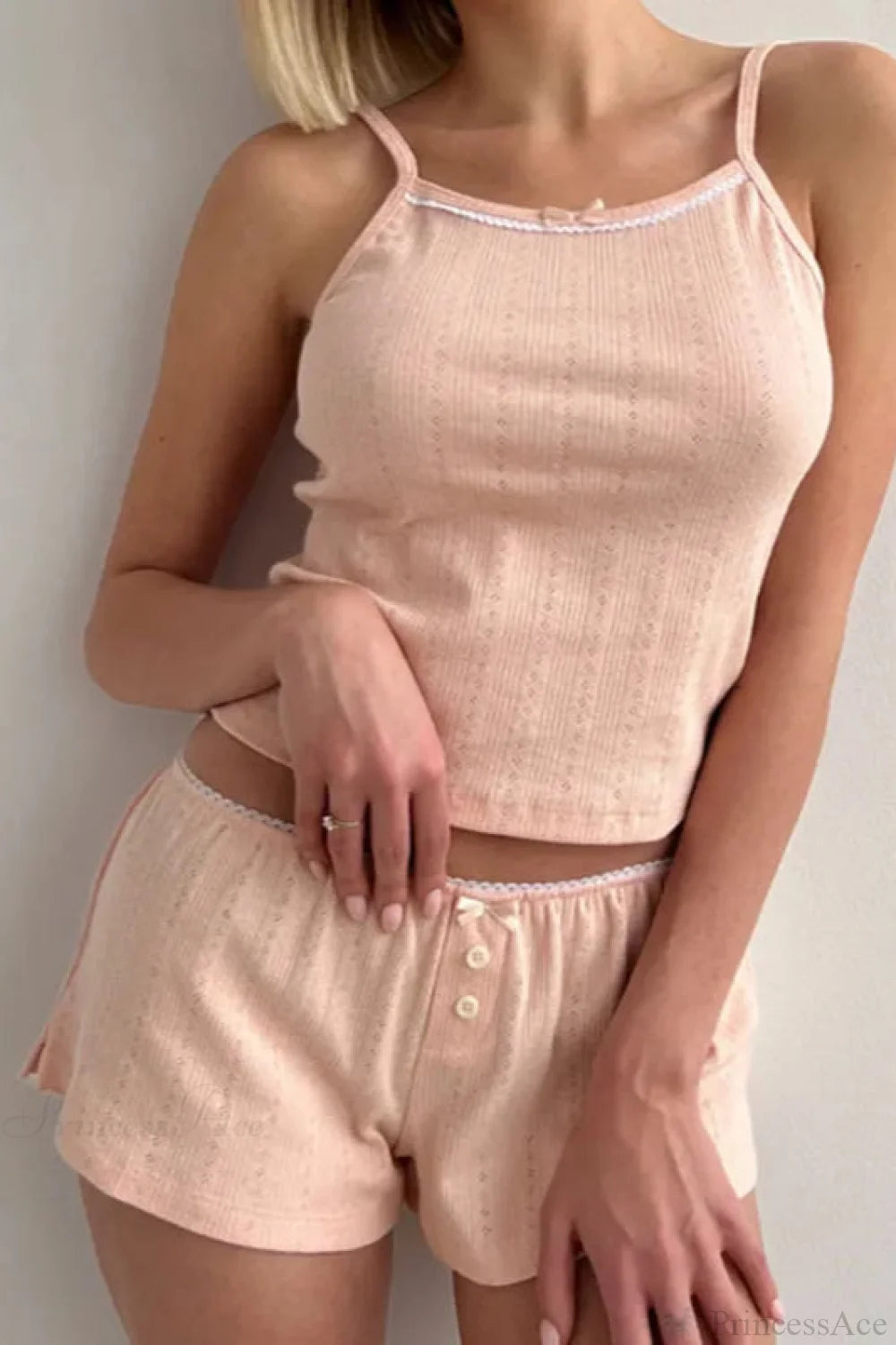 Sleeveless Crop Cami Lounge Set PINK / S twopiecesset-250126