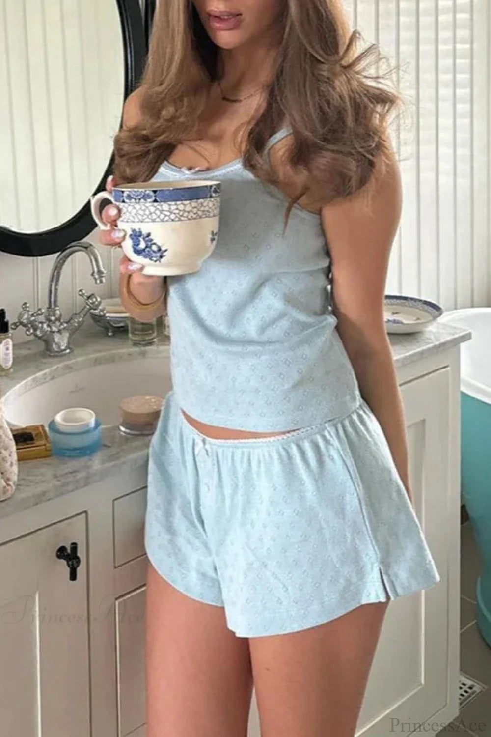 Sleeveless Crop Cami Lounge Set twopiecesset-250126