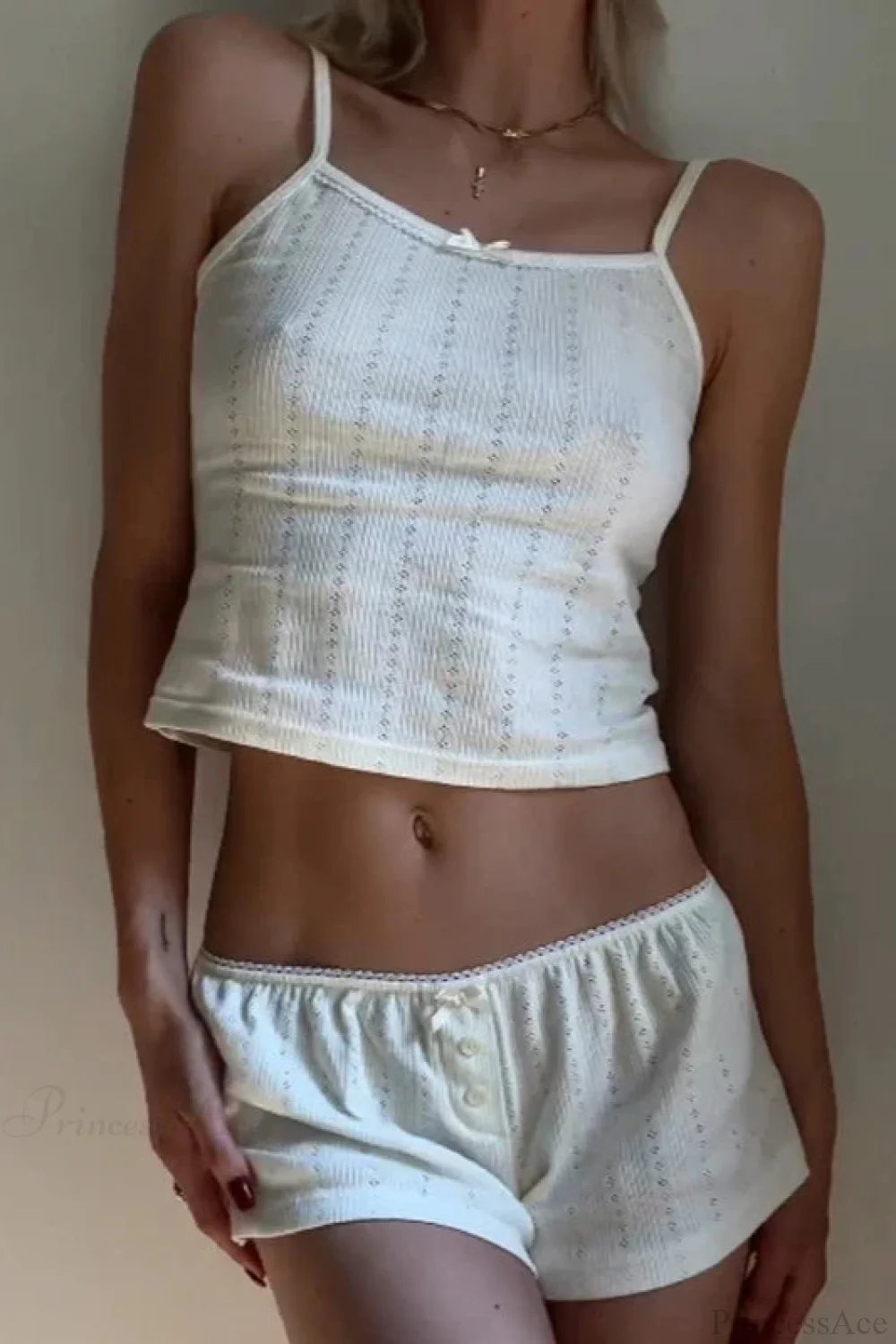 Sleeveless Crop Cami Lounge Set WHITE5 / S twopiecesset-250126