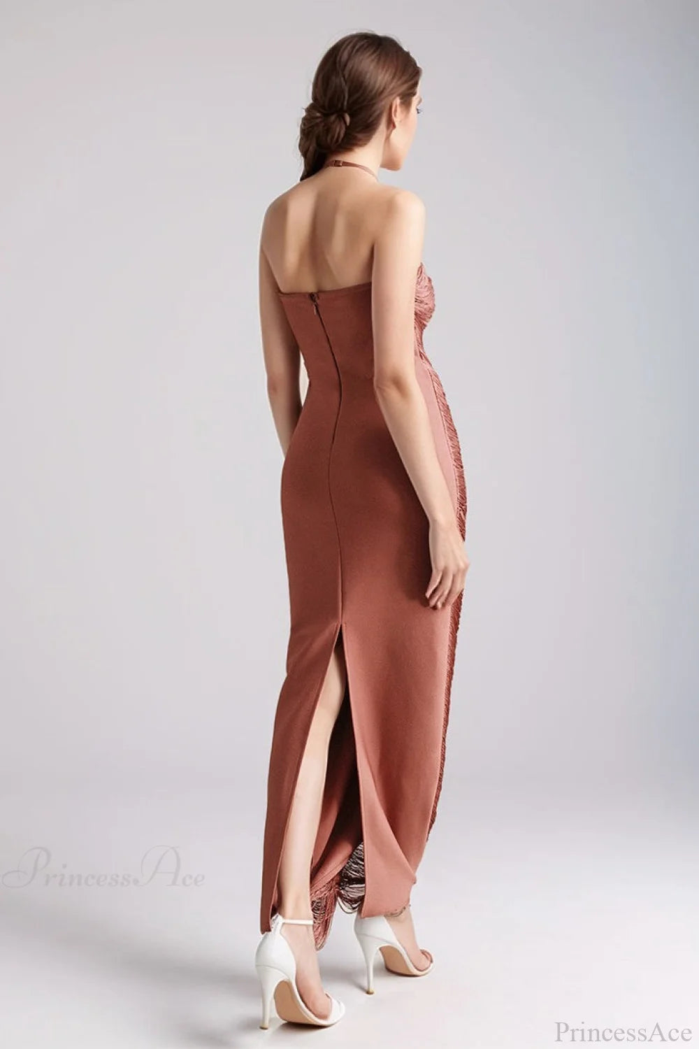 Sleeveless Halter Tassel Fitted Wedding Dress