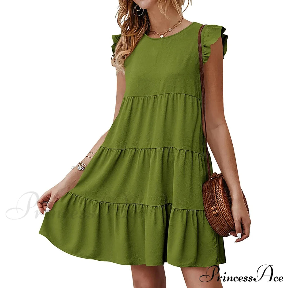 Women's Sleeveless Ruffle Sleeve Summer Dress Army Green __stock:200 casual dresses clothes dresses refund_fee:1200