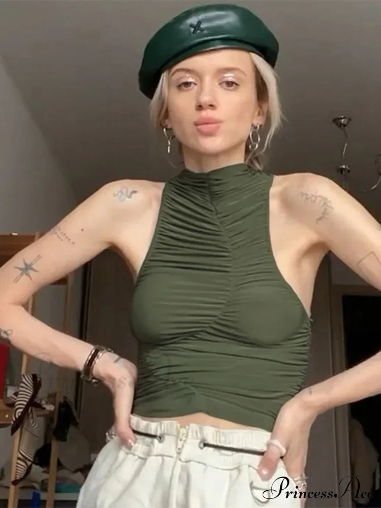 Sleeveless Tubes Cropped Party Clubwear 2024 Sexy Women Slim Fit Tank Y2K Summer Green Solid Mini