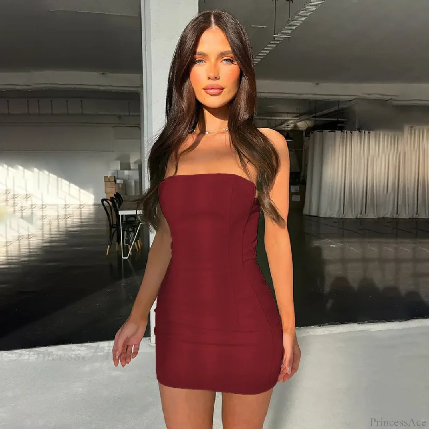 Slim Bodycon Strapless Vacation Dress Red / S vacationdress-250223