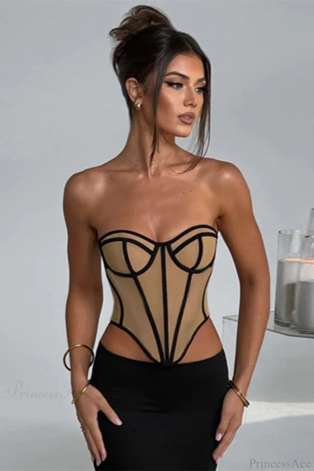 Slim Color Block Open Back Sexy Bustier Corset