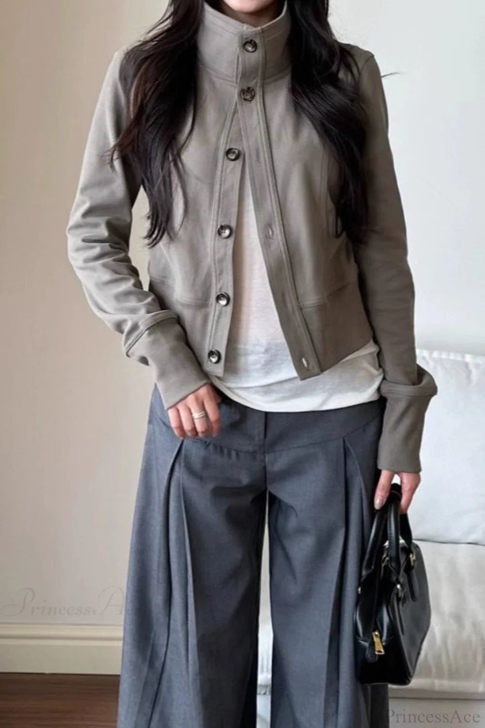 Slim Cropped Turtleneck Casual Jacket