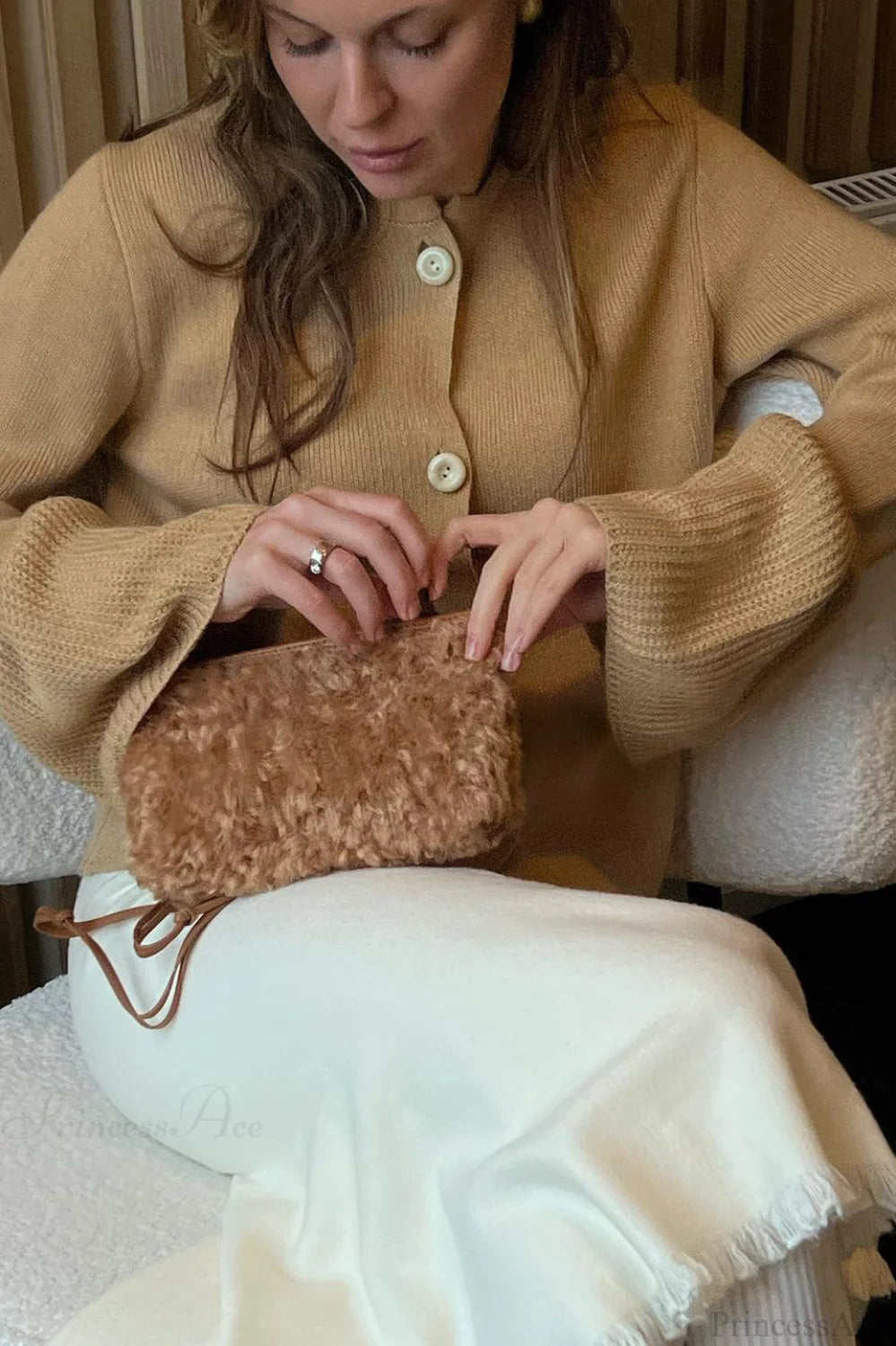 Slim Fit Bell Sleeve Knit Crew Neck Cardigan