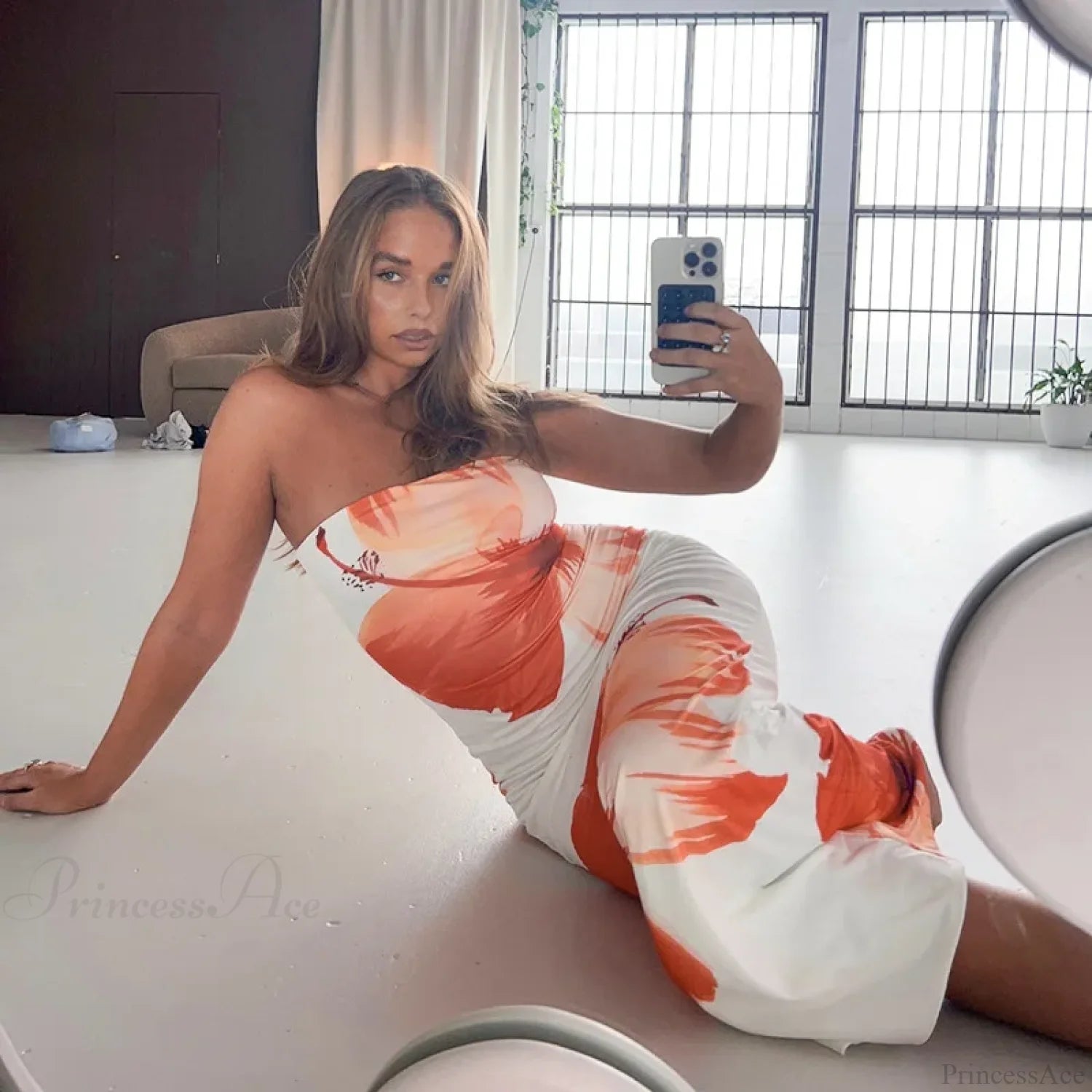 Slim-fit Floral Print Tubeless Casual Beach Floral Dress floraldress-250126