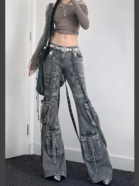 Slim Fit Gothic Lace-up Vintage Pant Modified Title: Thin Fit Gothic Lace-up Antique Pant Blue / S
