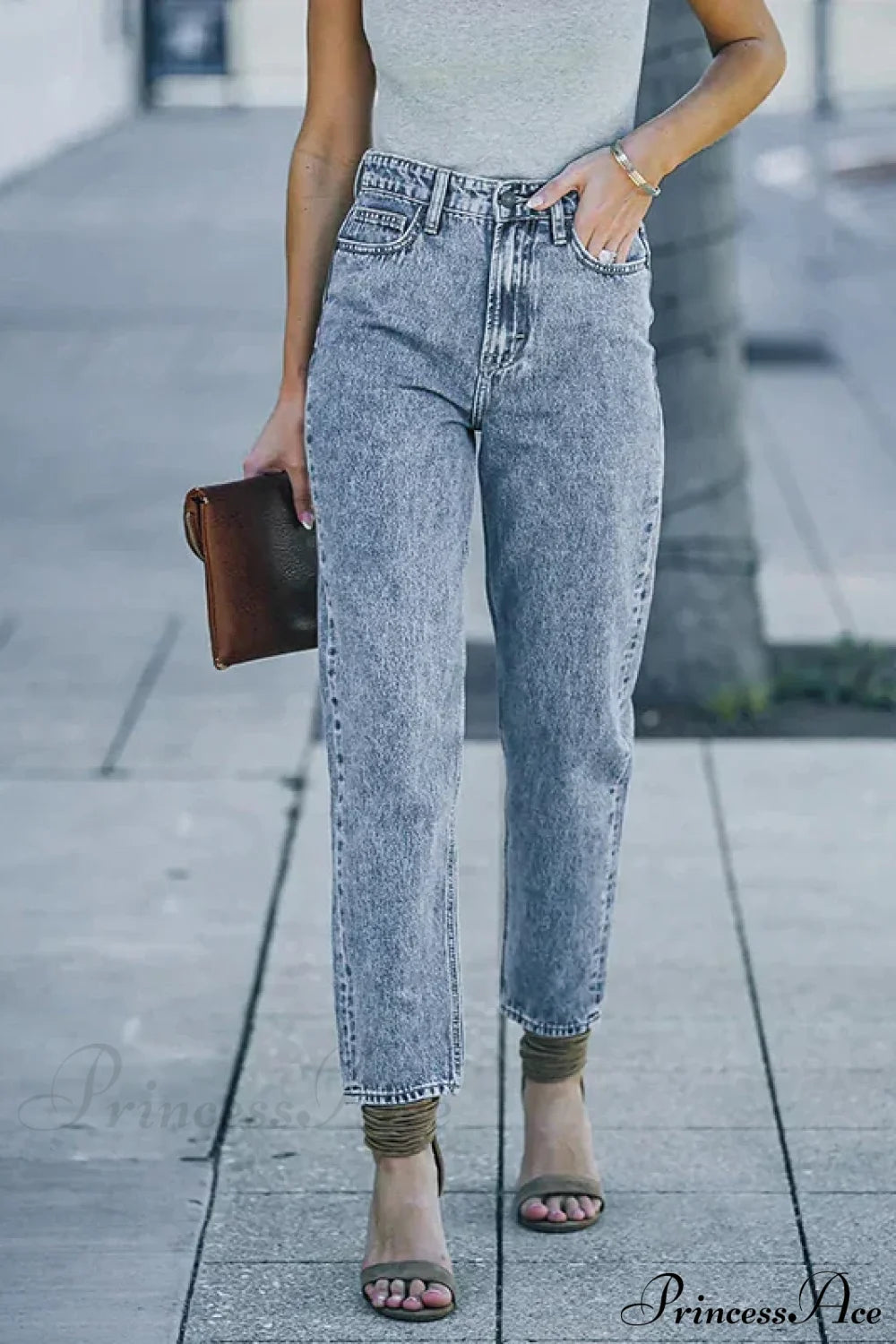 Slim Fit High-Waist Vintage Streetwear Casual Blue Denim Jean