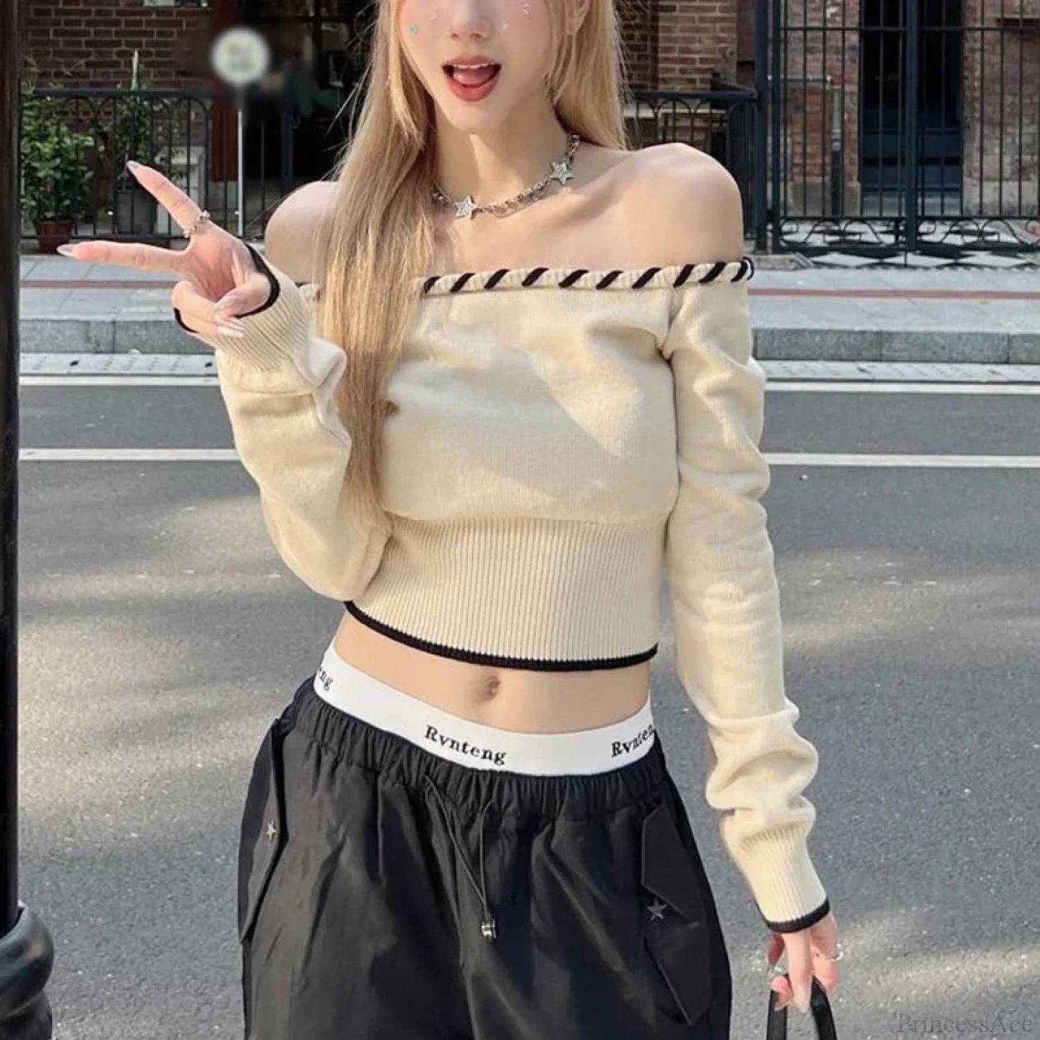 Slim Fit Korean Off-Shoulder Knitted Boat Neck Knit Top WHITE / One Size knittop-250126