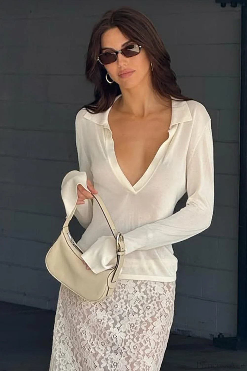 Slim Polo Neck Solid Minimalist Long Sleeve Tee