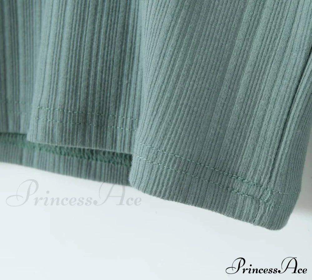 Slim T-Shirt Off-Neck Fit Long Crop Autumn Knitted Two-Tone Arm Top