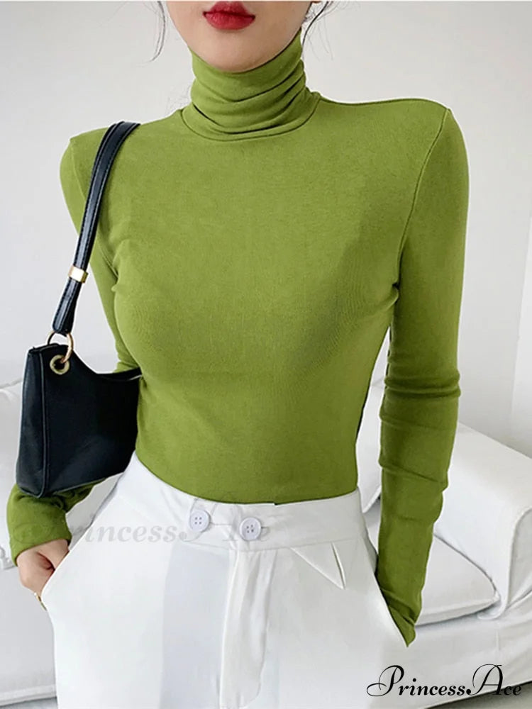 Slim Velvet Turtleneck Minimalist Tops