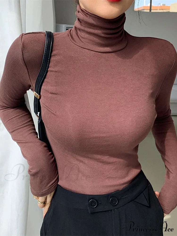 Slim Velvet Turtleneck Minimalist Tops