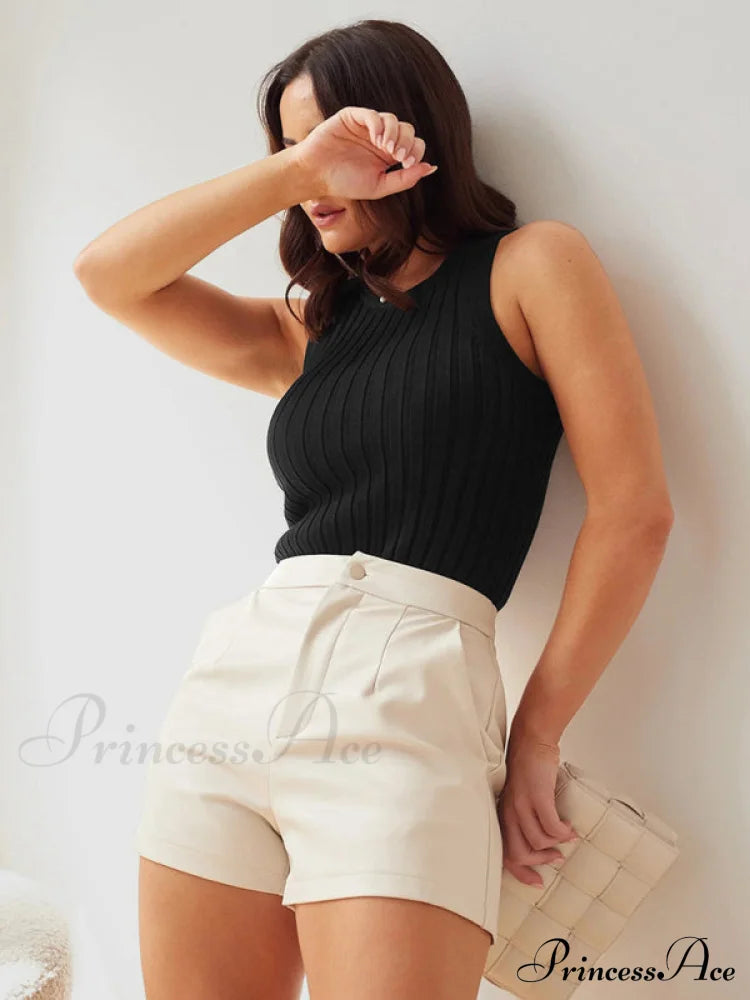 Slim Vest Sleeveless Ribbed Fit Hood Knitted