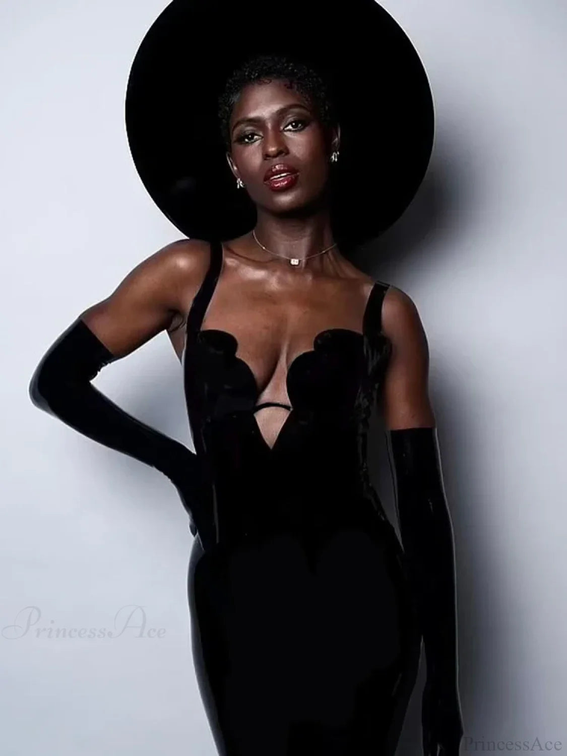 Sling Deep V Neck Black Party Dress Partydress-241208