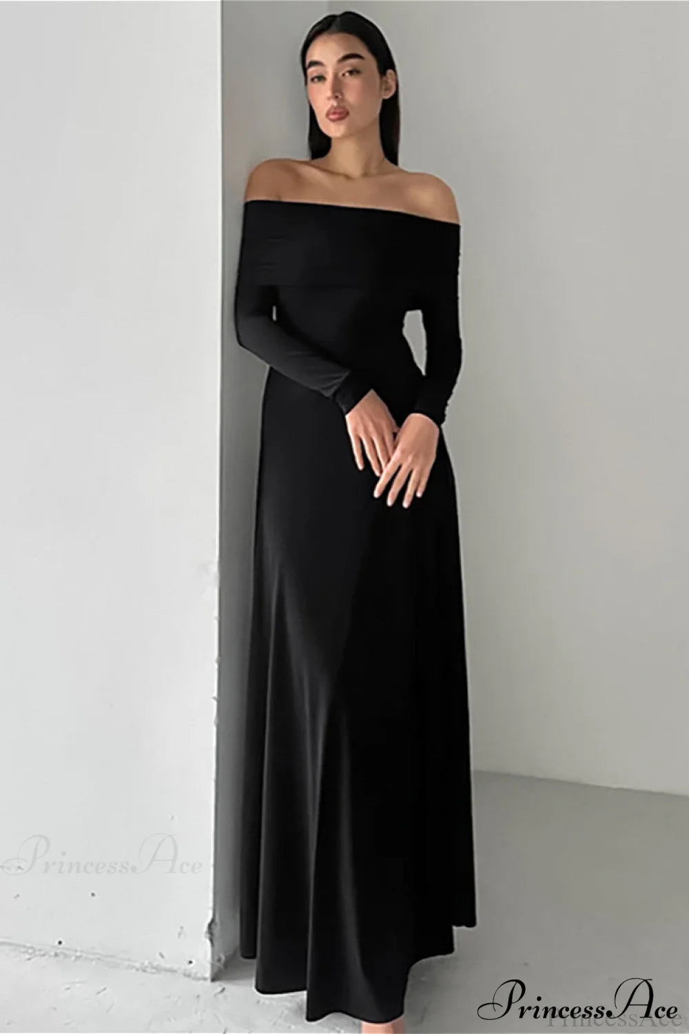 Slinky Off Shoulder Minimal Formal Maxi Dress