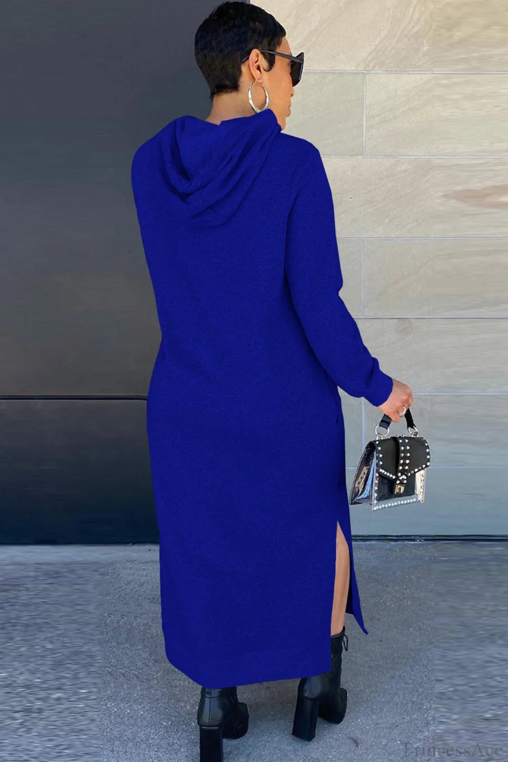 Slit Hem Hoodie Dress Blue / L Midi Dresses