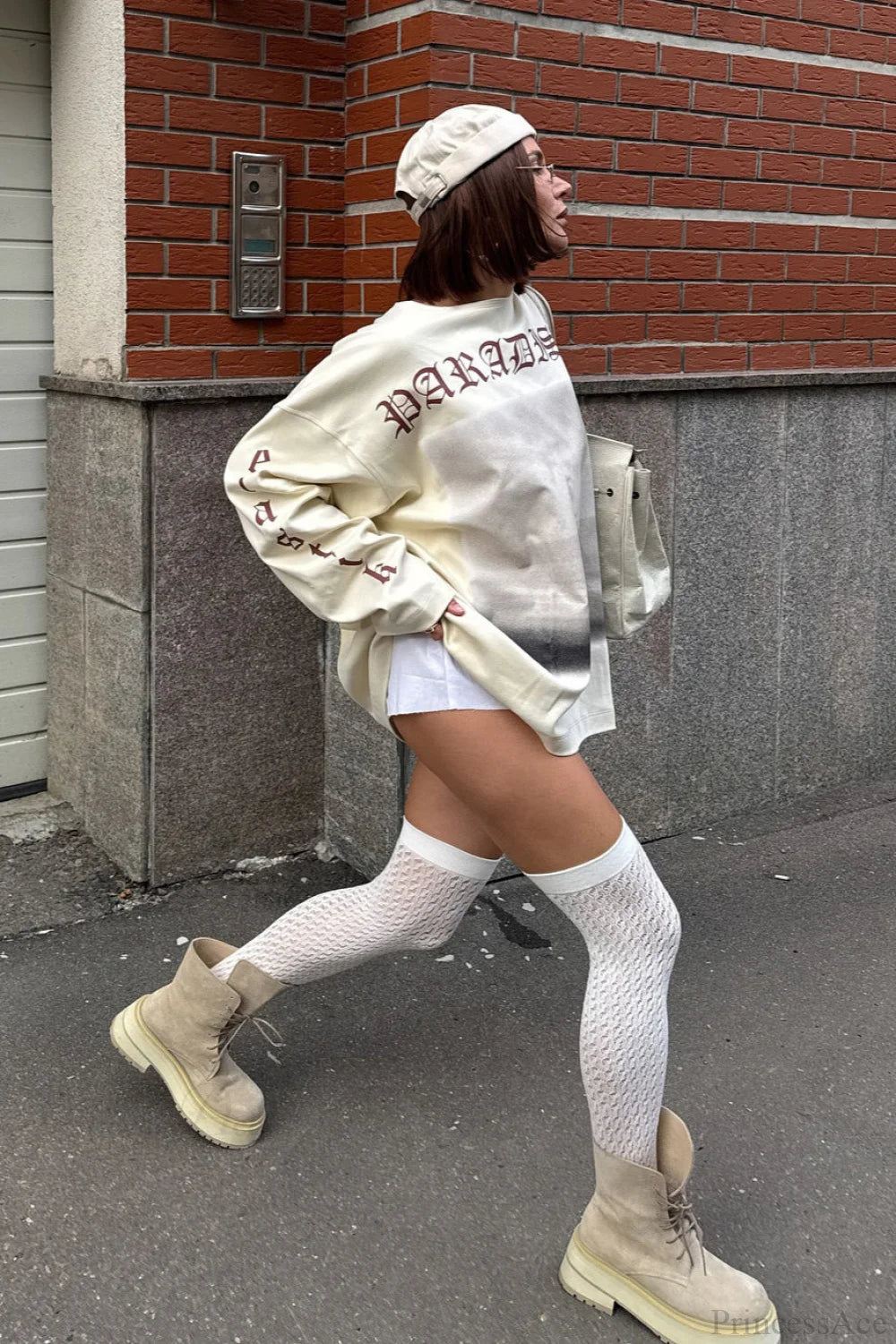 Slouchy Vintage Distressed Print Casual Sweatshirt