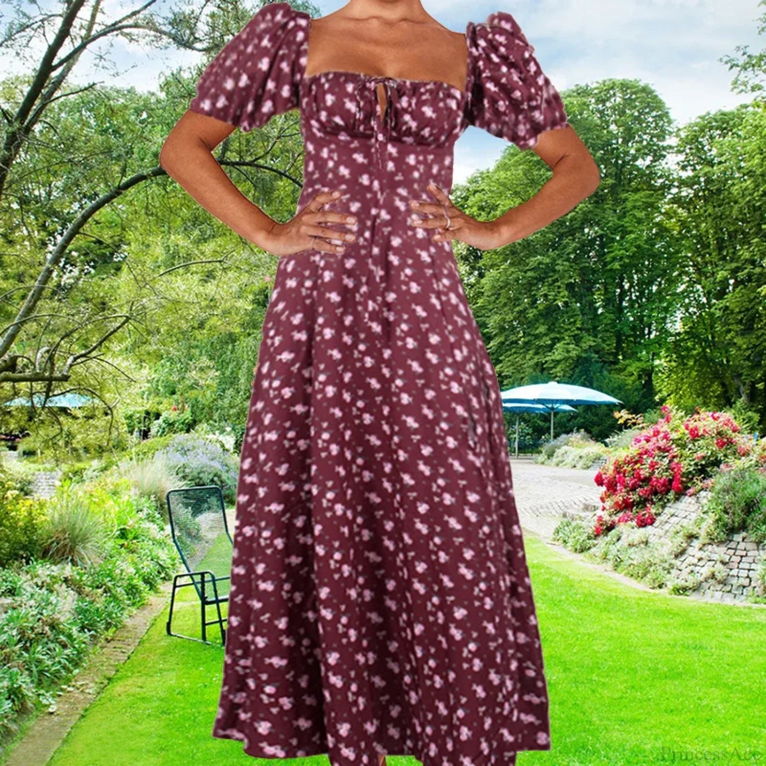 Small Fresh Floral Slim Fit Slit Camisole Floral Dress Claret / S floraldress-250126