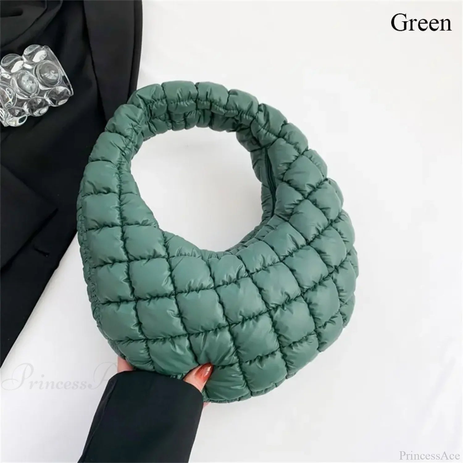 Small Quilted Tote Cotton Padded Shoulder Handbag Green handbag-250126