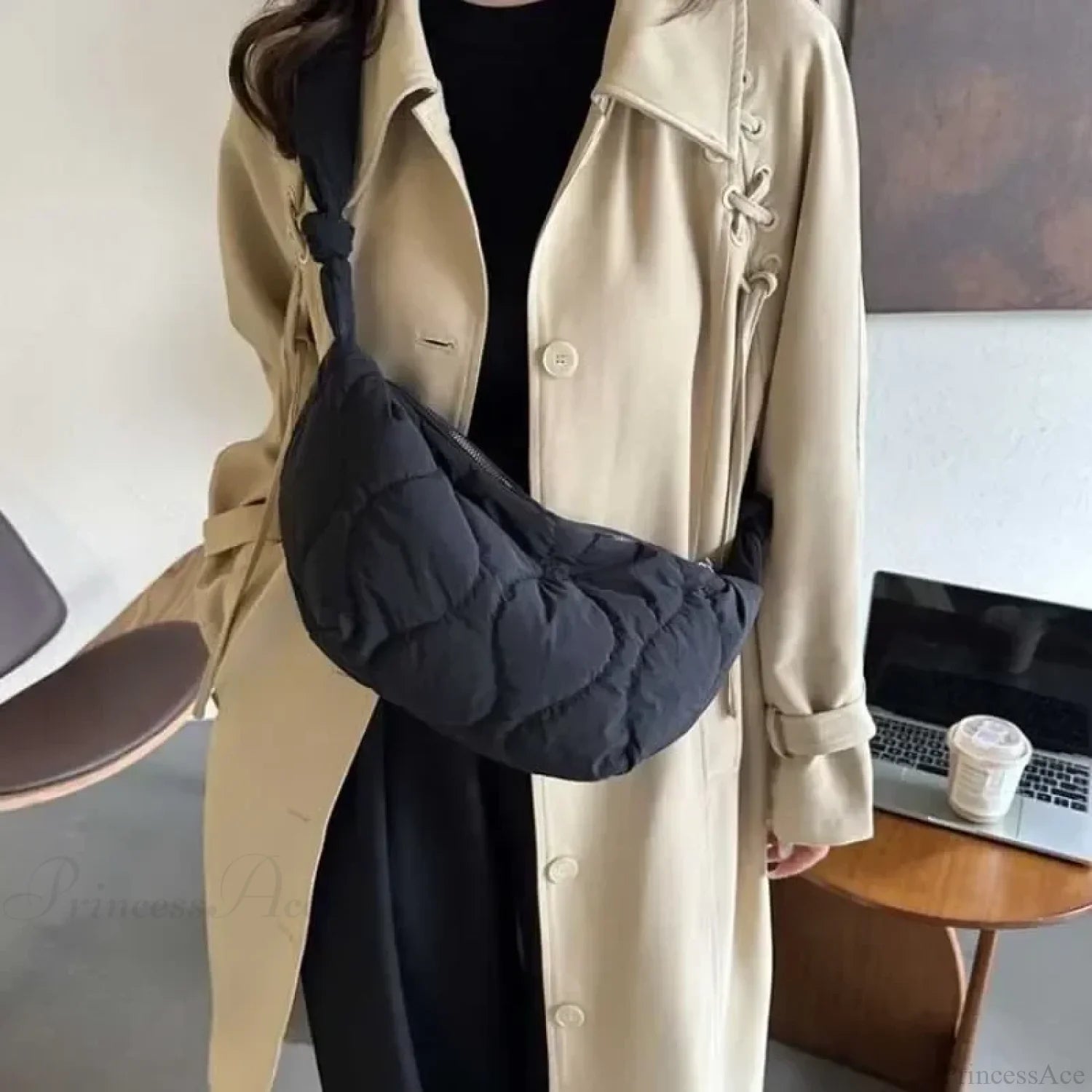 Soft Puffer Cotton Quilted Crossbody Bag Black crossbody-250126