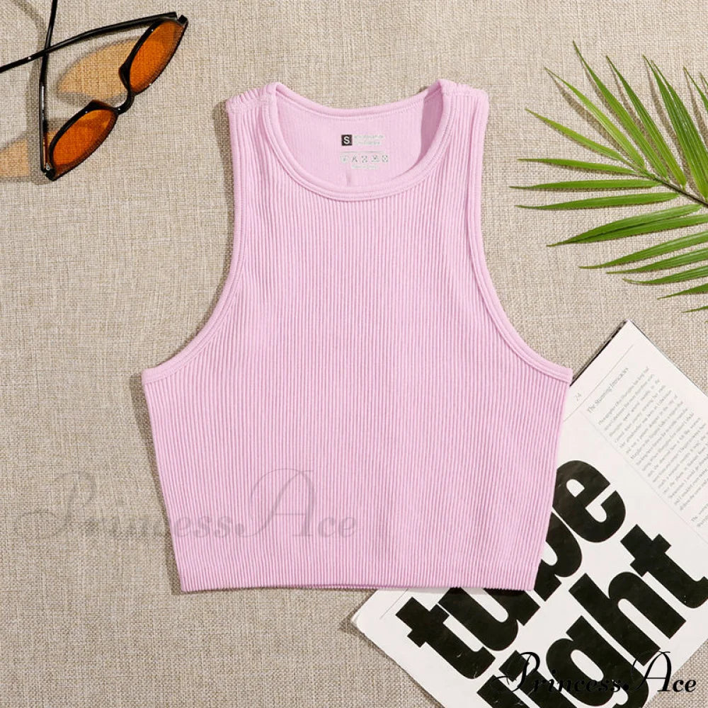 Solid Basic Seamless Streetwear Tank Tops Pink / S