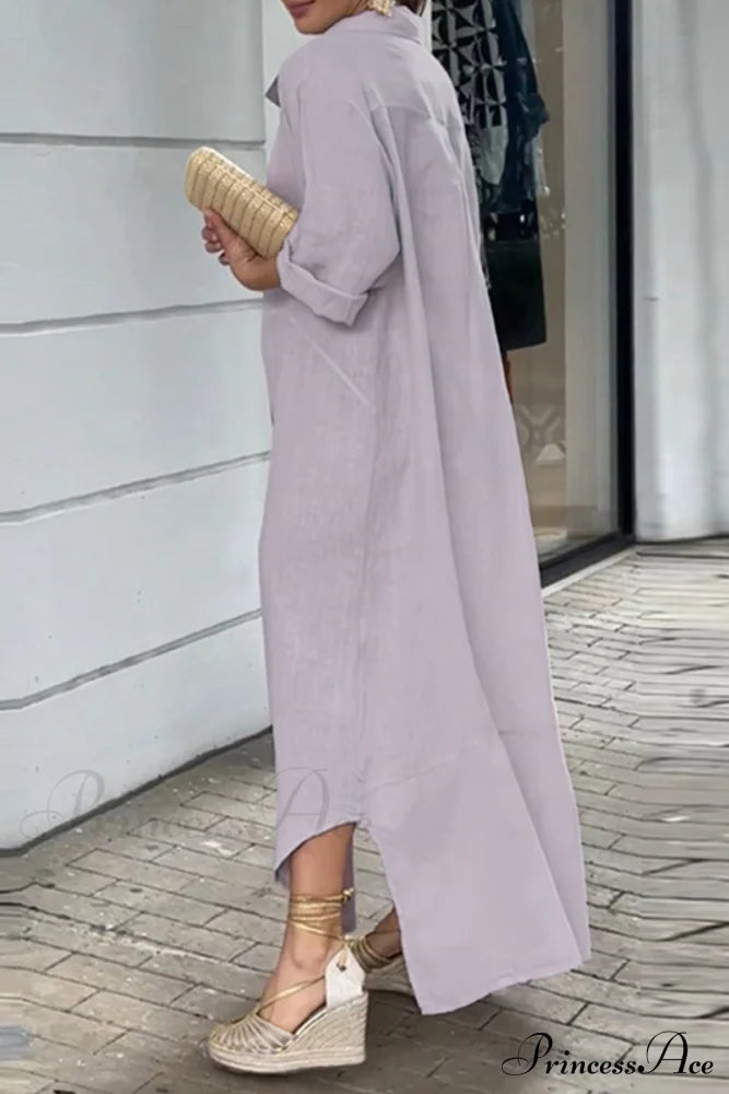 Solid Blouse Casual Buttons Neckline Turndown Dress Dresses/Casual Dresses