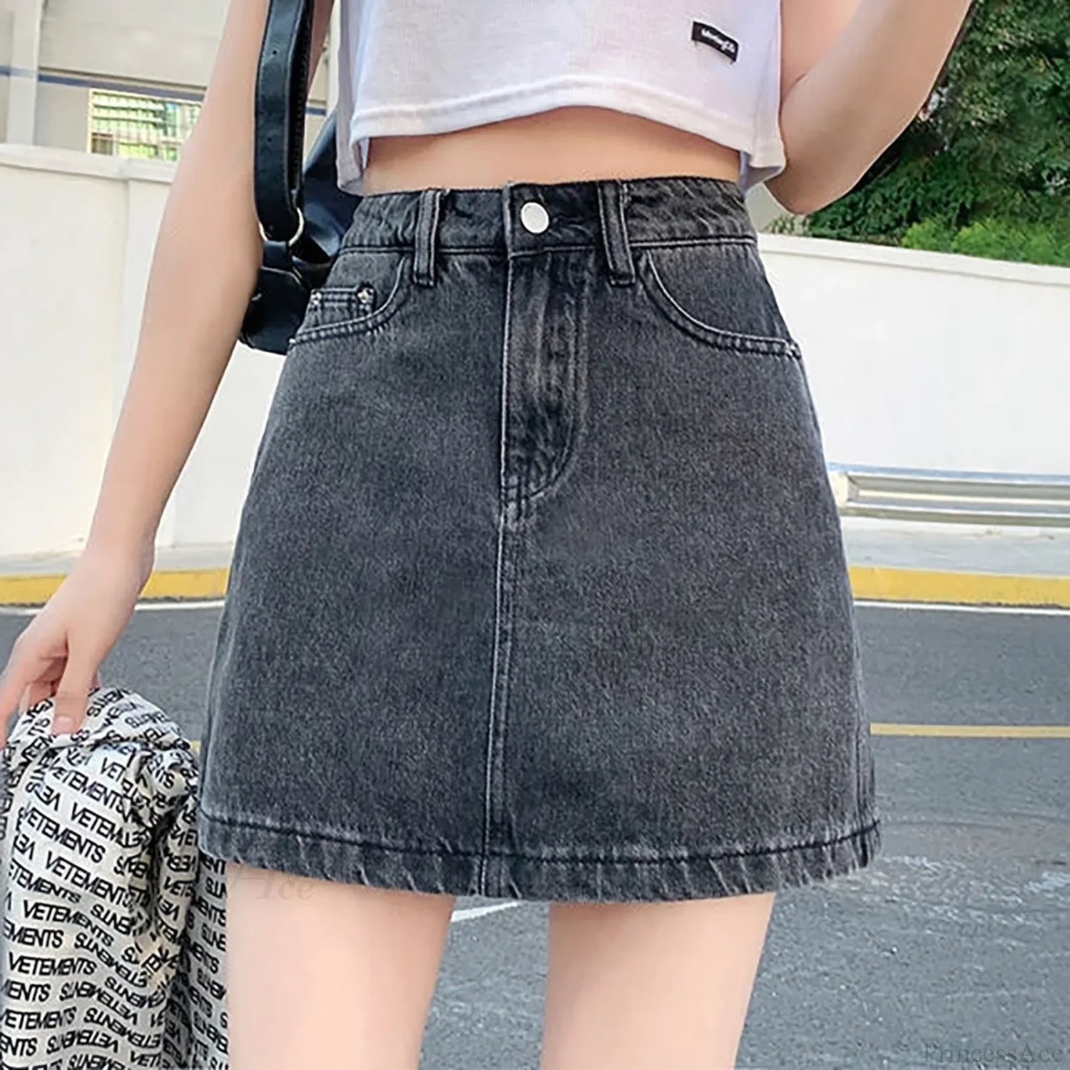 Solid Color Bodycon Jeans Skirt Grey / S skirts-250223