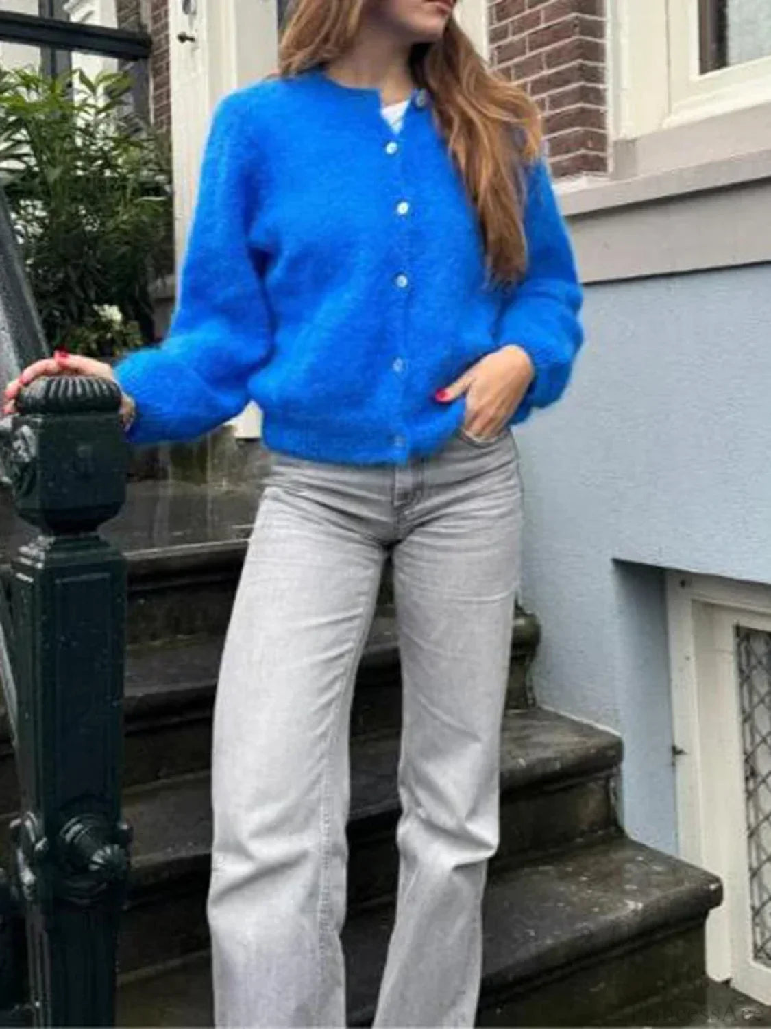 Solid Color Button-Down Long Sleeve Cardigan