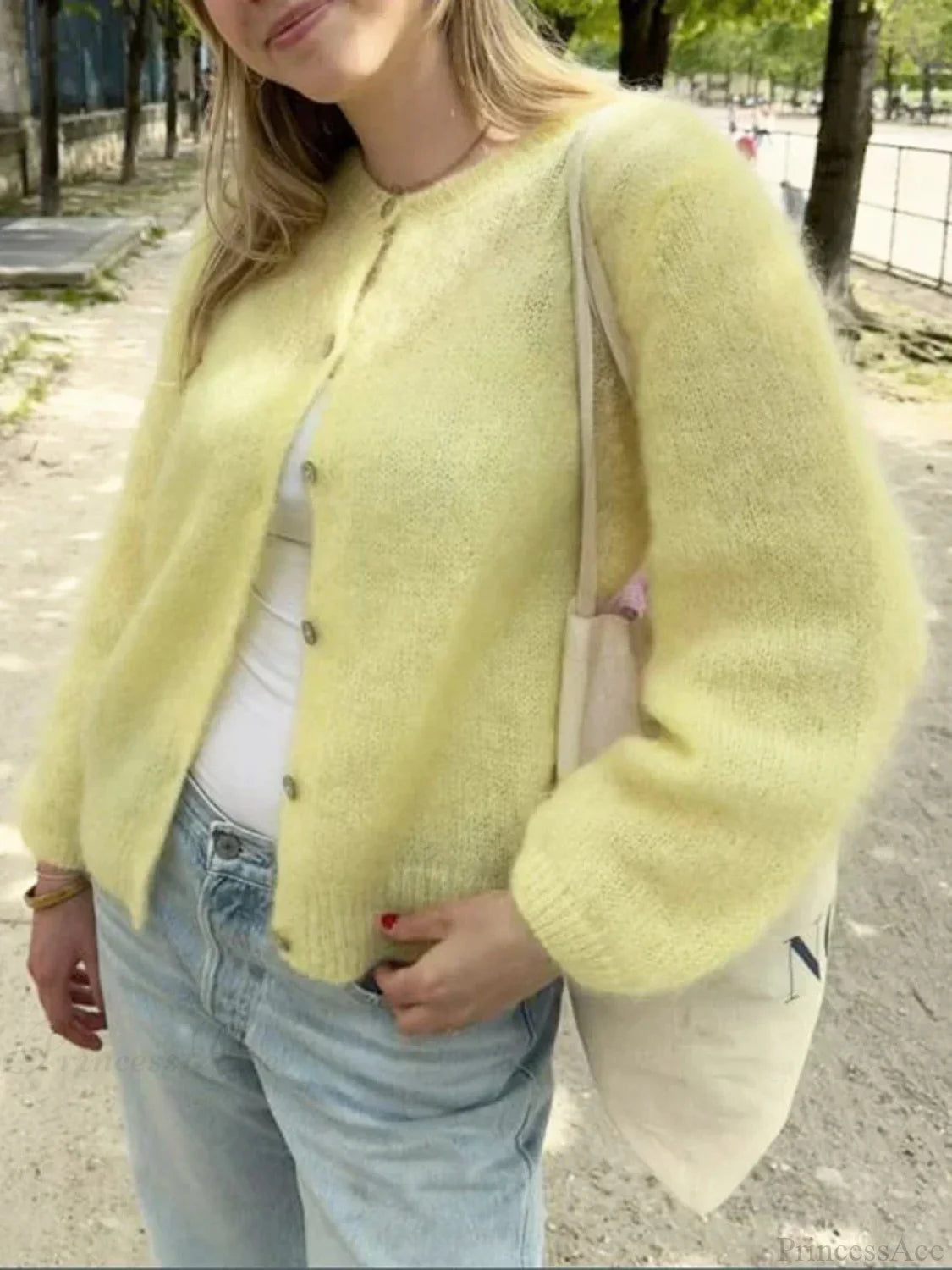 Solid Color Button-Down Long Sleeve Cardigan green / S