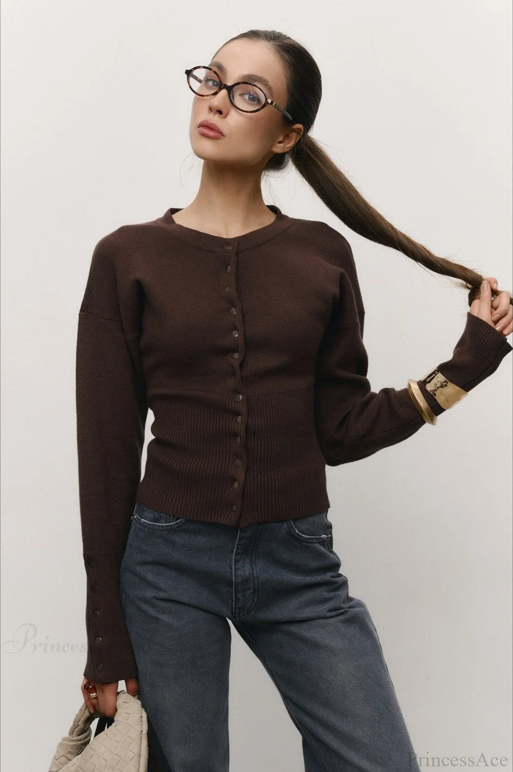 Solid Color Button Long Sleeve Slim Cardigan Sweater