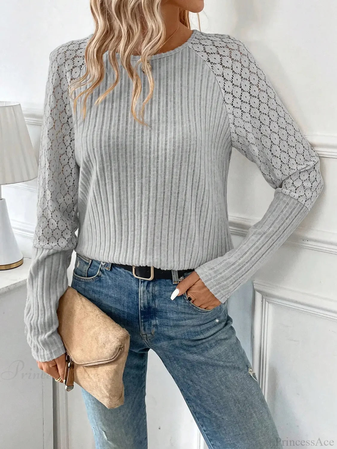 Solid Color Design Sense Knitted Long Sleeve Top Women knittop-250126