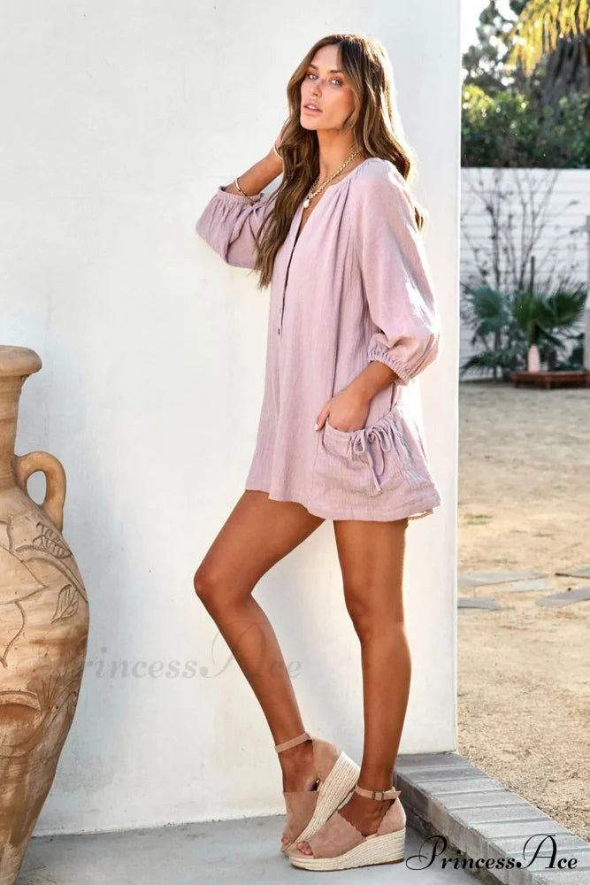 Solid Color Loose Rompers Pink / S