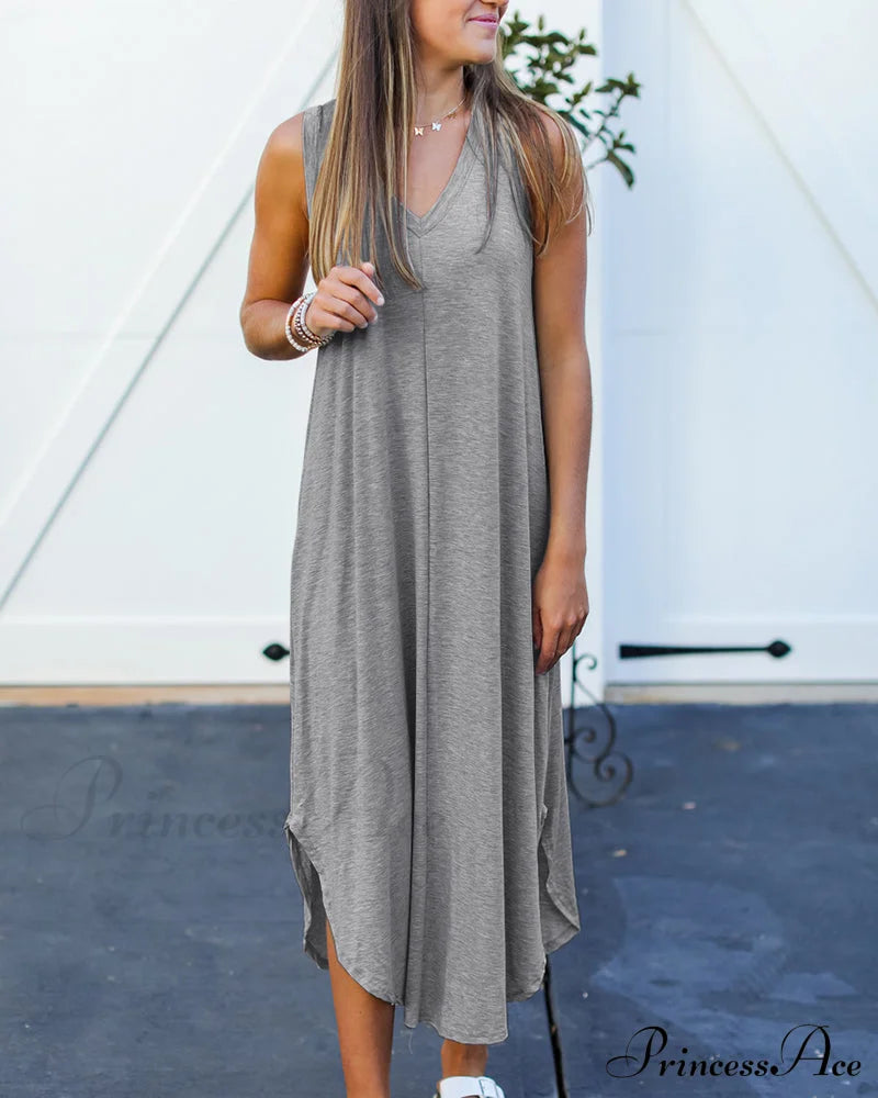 Solid Color Midi Dress Casual Dresses