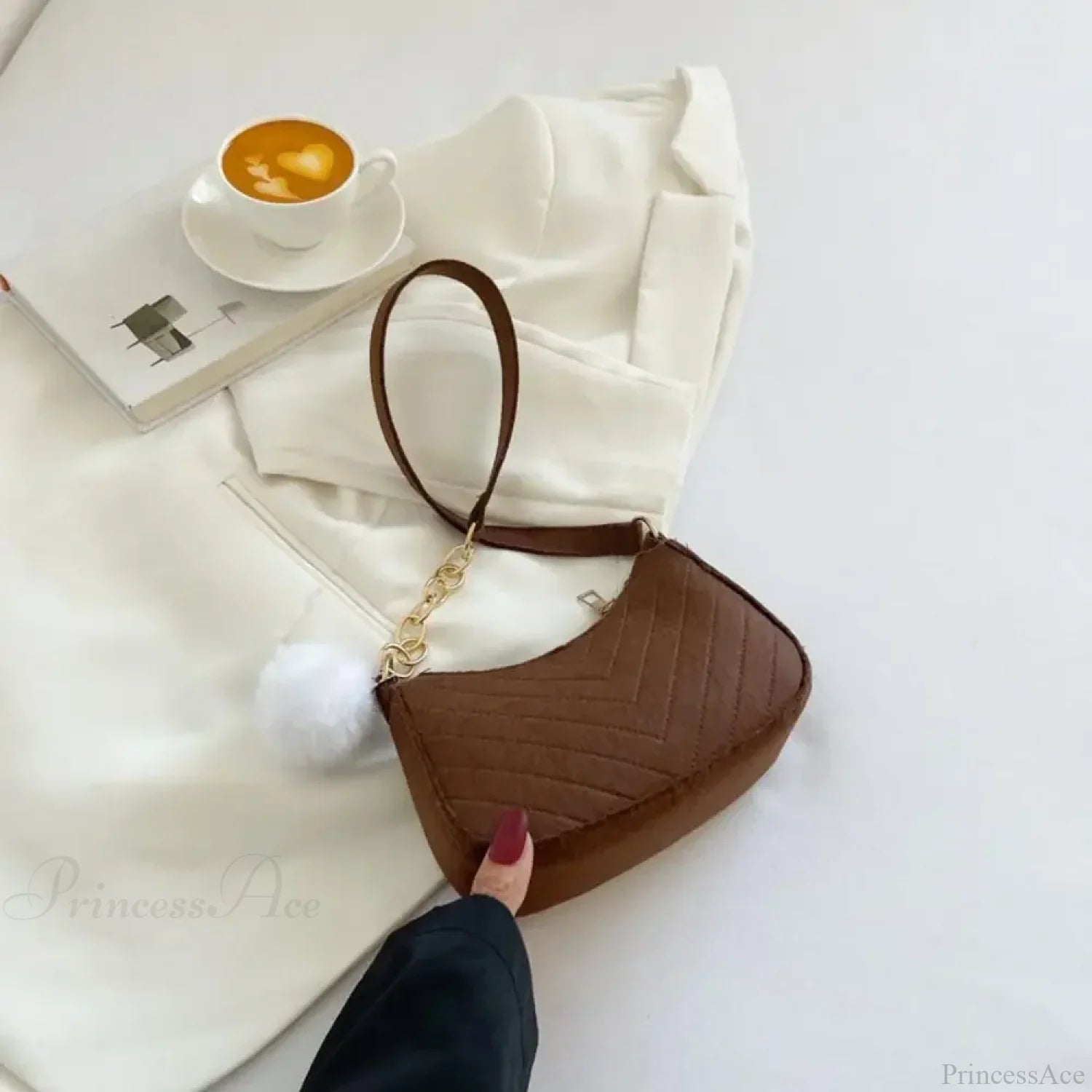 Solid Color Mini Underarm Shoulder Bag Brown shoulder-250126