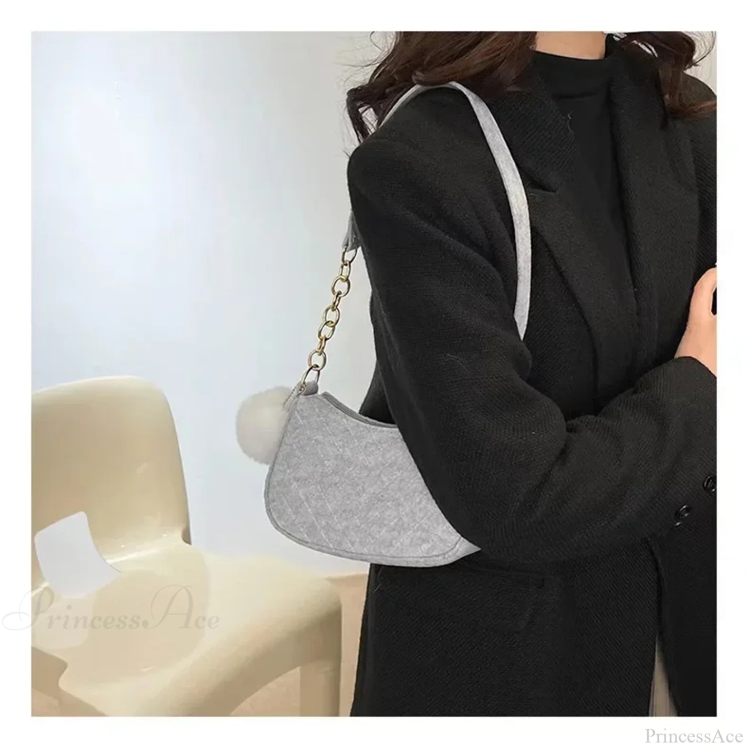 Solid Color Mini Underarm Shoulder Bag GRAY shoulder-250126