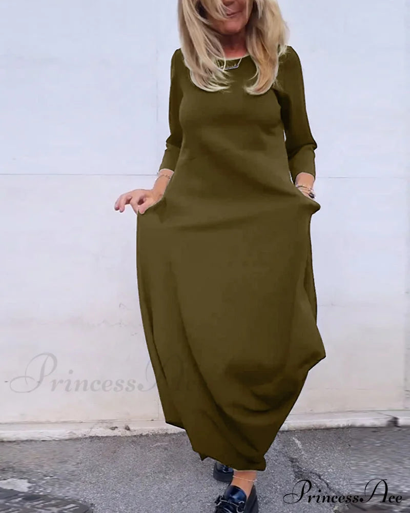 Solid Color Pocket Dress Dresses