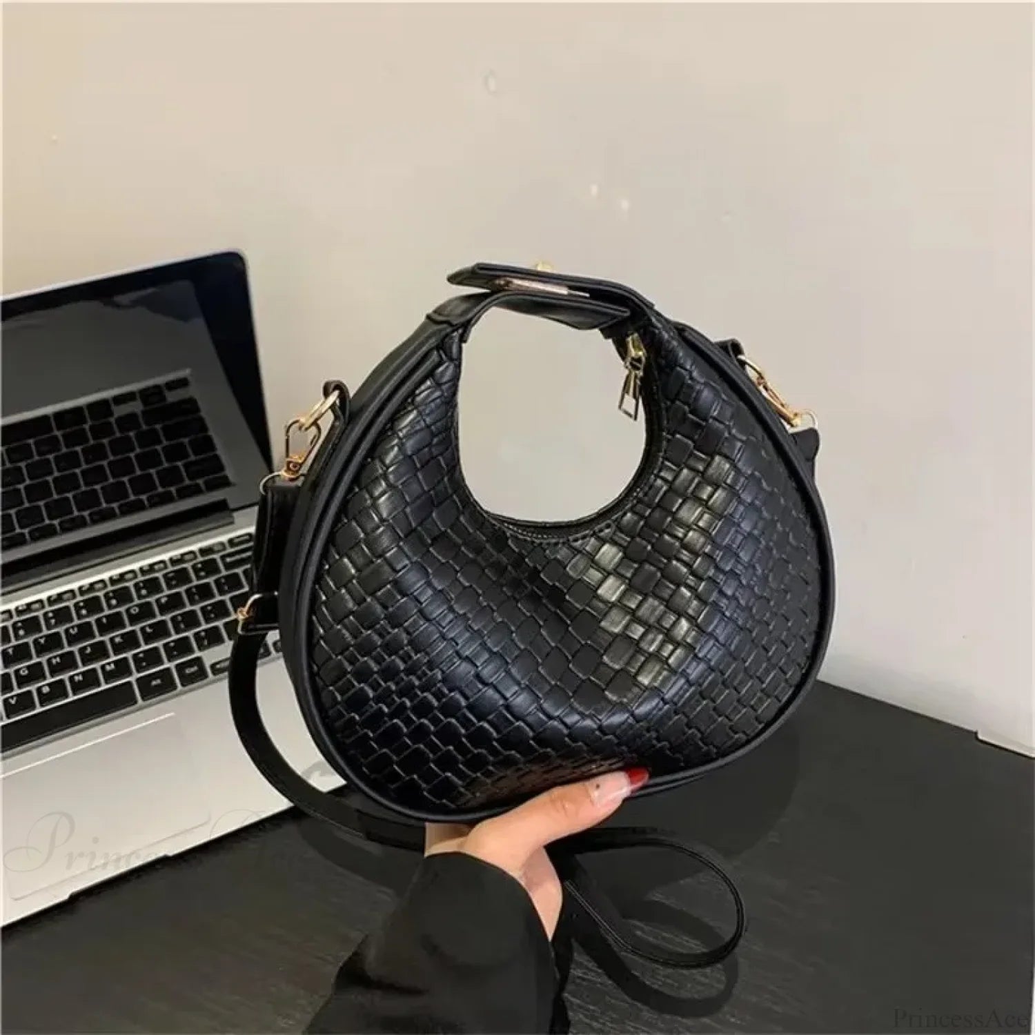 Solid Color PU Leather Lattice Crossbody Handbag handbag-250126