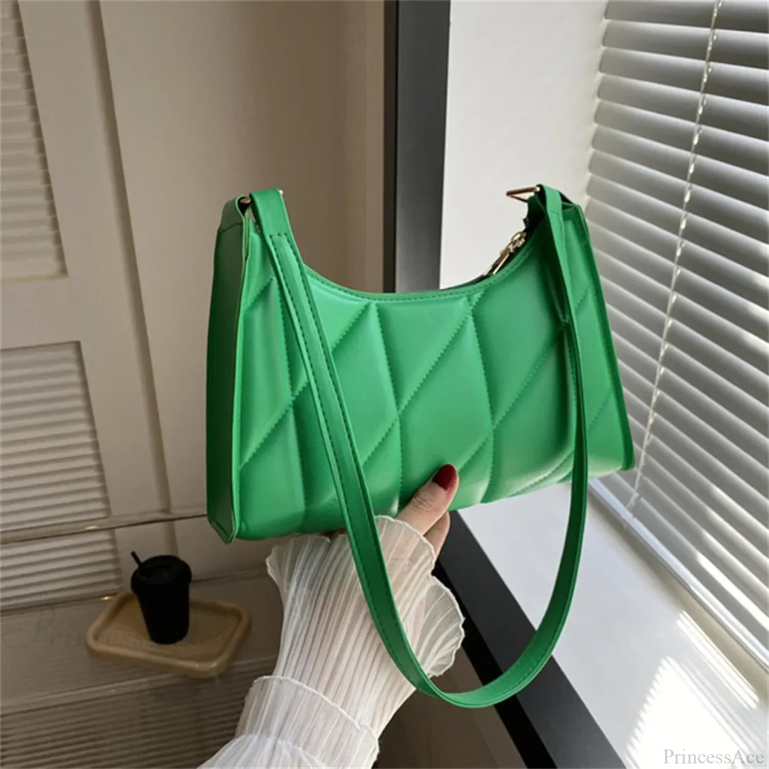 Solid Color PU Leather Underarm Crossbody Green crossbody-250126