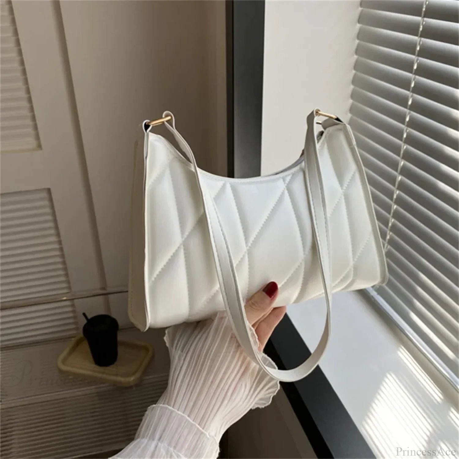 Solid Color PU Leather Underarm Crossbody White crossbody-250126