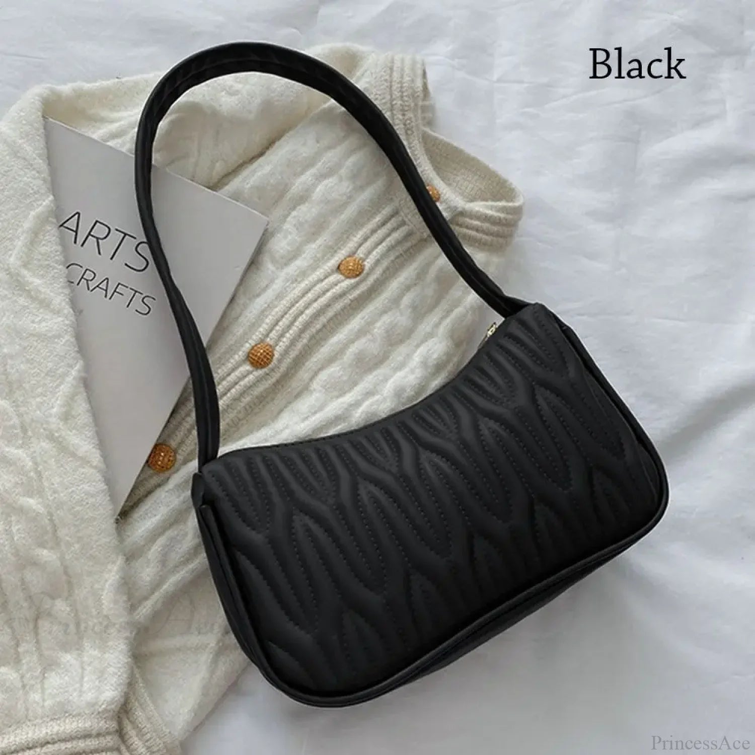 Solid Color PU Leather Women Shoulder Bag Black shoulder-250126