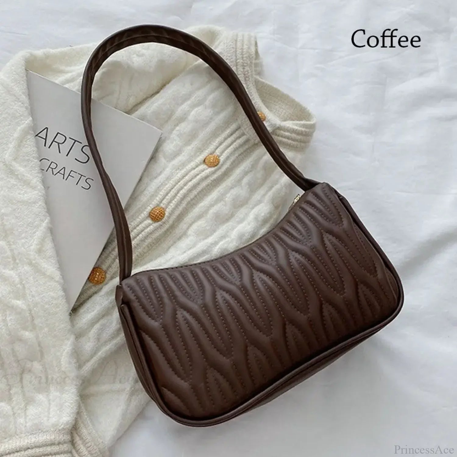 Solid Color PU Leather Women Shoulder Bag coffee shoulder-250126